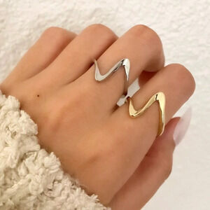 925 Sterling Silver Dainty Minimalist Wave Ring Stackable Thin Wave Ring